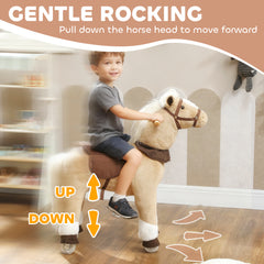 AIYAPLAY Rocking Horse, Plush Ride On Horse with Rolling Wheels & Saddle, Ride On Pony Toy for Kids 3-5 Years, Up to 25kg, Brown