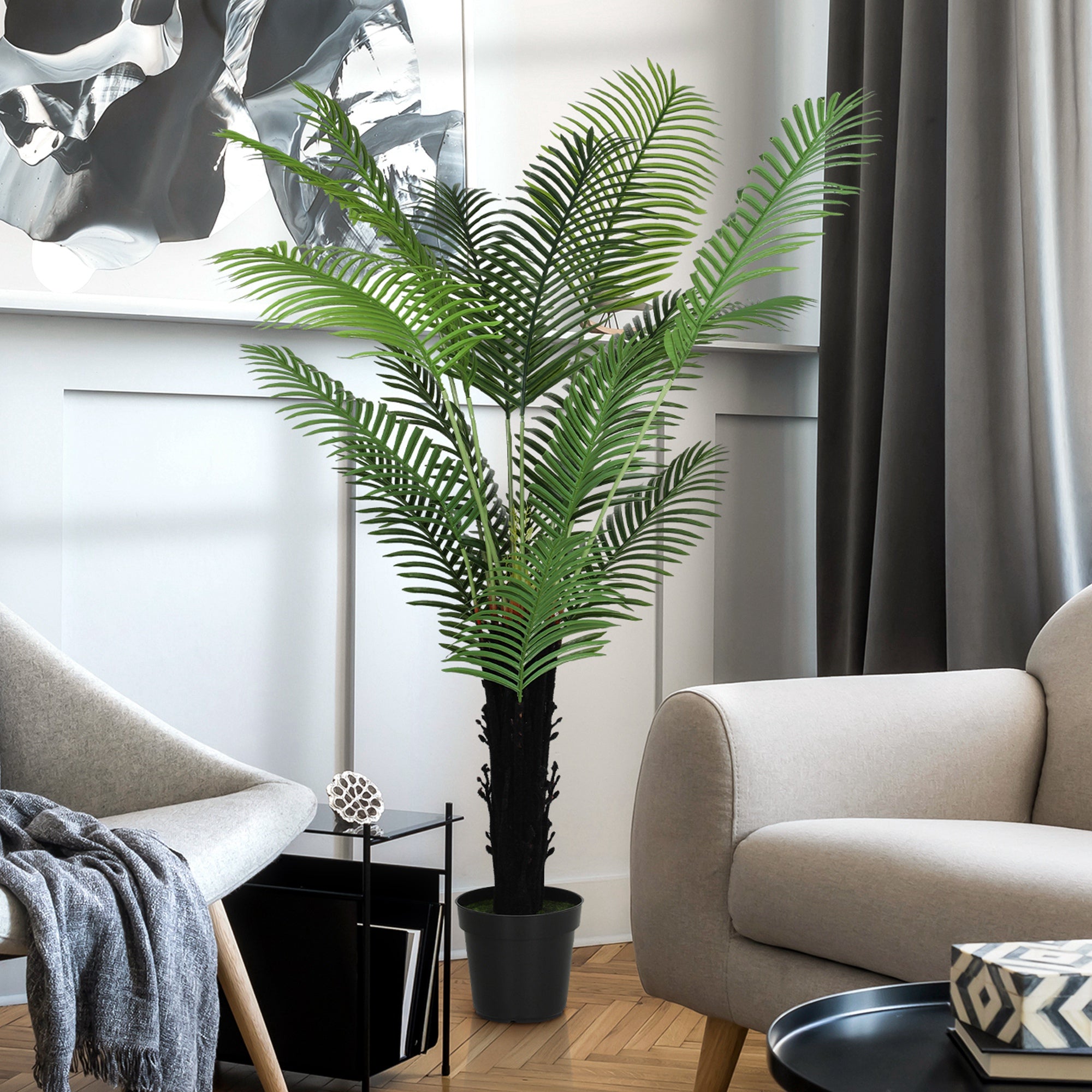 HOMCOM 175cm Artificial Areca Palm Tree with 16 PE Leaves, Decorative Artificial Plant with Plastic Pot and Flocked Soil, Fake Plant for Home Office Decor, Green