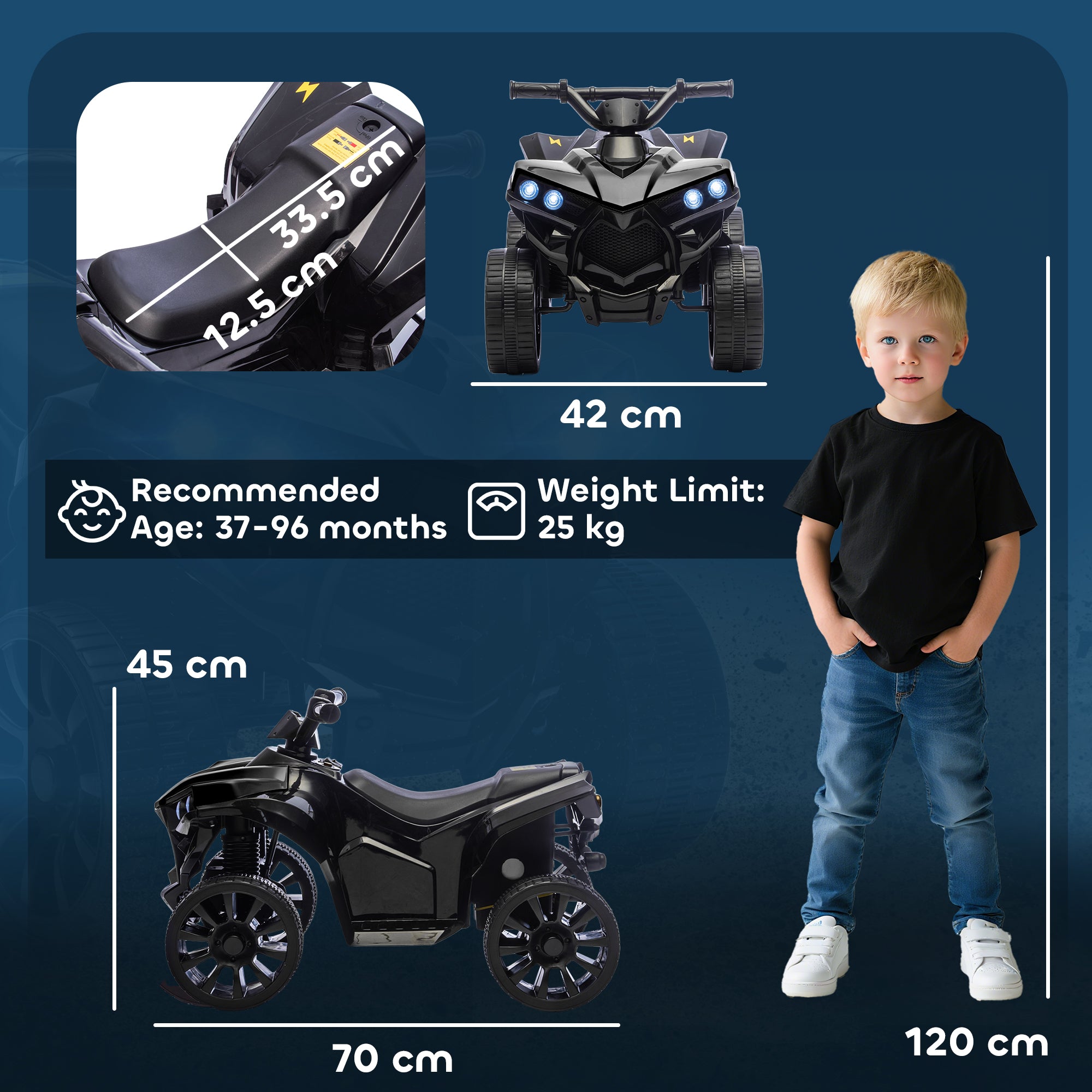 AIYAPLAY 6V Kids ATV, 4 Wheeler Electric Ride on Car with Music and LED Headlights, for Ages 3-8 Years Boys and Girls, Black