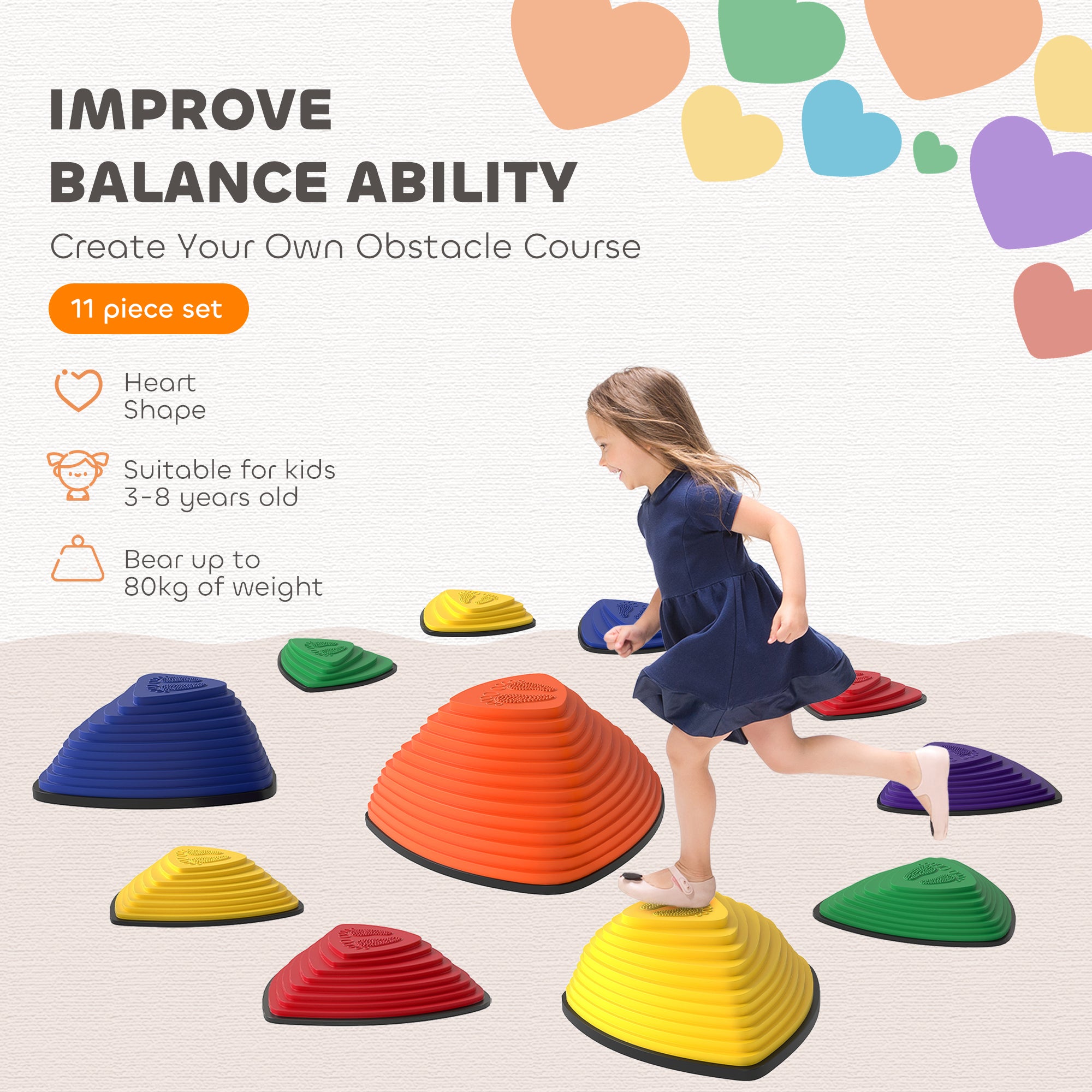 AIYAPLAY 11-Piece Stepping Stones for Kids, Stackable Sensory Toys Outdoor Indoor, Obstacle Course for Balance and Motor Skills