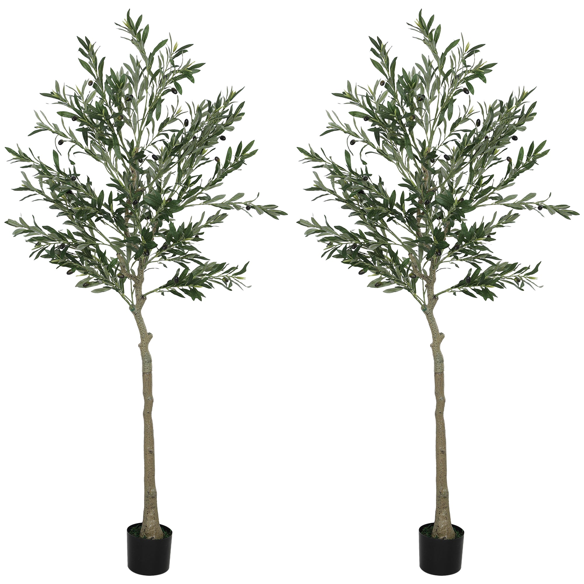 HOMCOM Set of 2 6ft/ 180cm Decorative Artificial Plant, Silk Olive Tree with 900 Leaves and 40 Olive Fruits in Pot, Fake Plant for Home, Office, Living Room, Indoor Decor