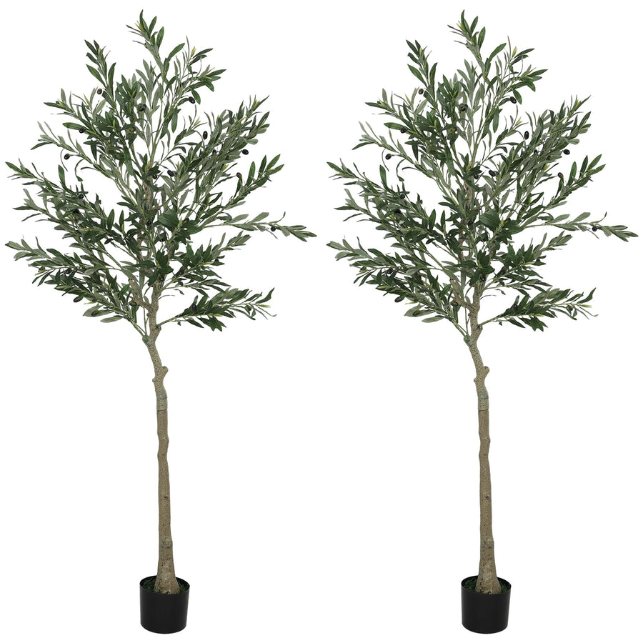 HOMCOM Set of Two Silk Leaf Artificial Olive Trees