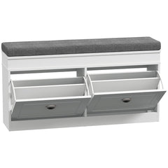 HOMCOM Shoe Storage Bench with Flip Drawers, Shoe Cabinet with Seat Cushion and Adjustable Shelf for Hallway, Entryway, Living Room, Bedroom, White