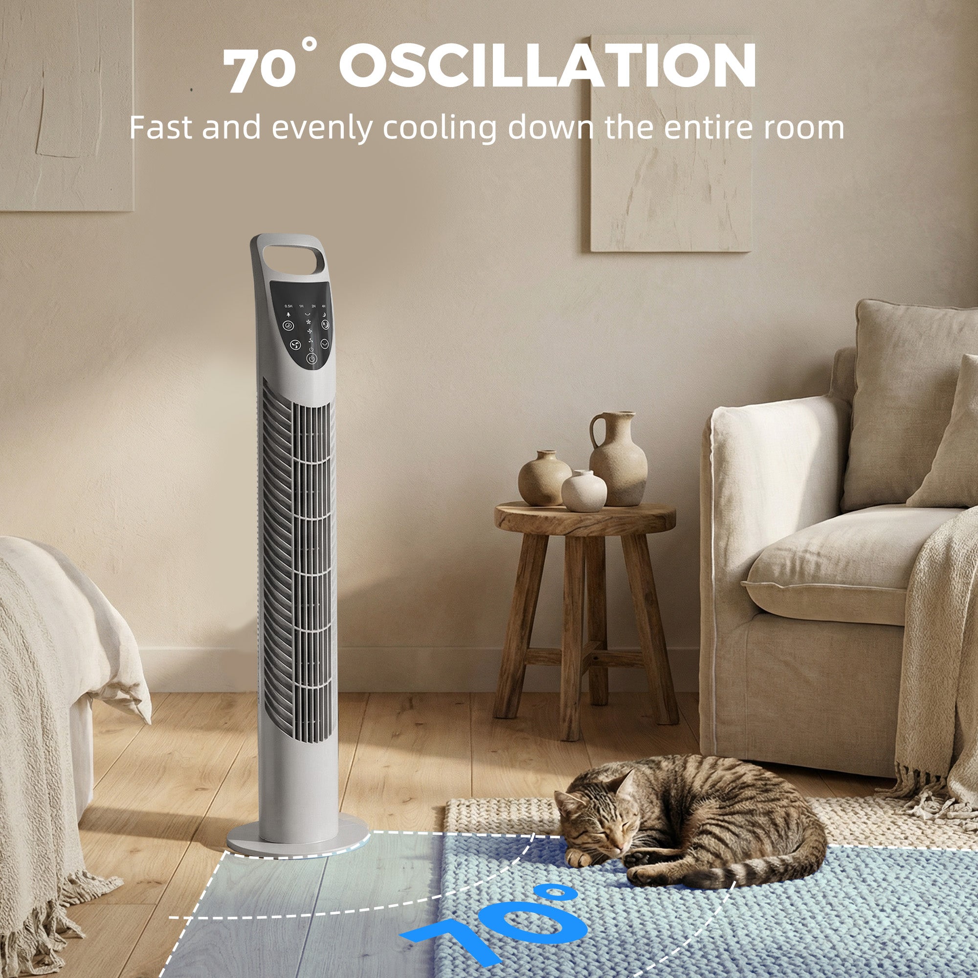 HOMCOM Tower Fan Oscillating 3 Speeds 3 Winds 40W w/ RC Timer Quiet - Grey