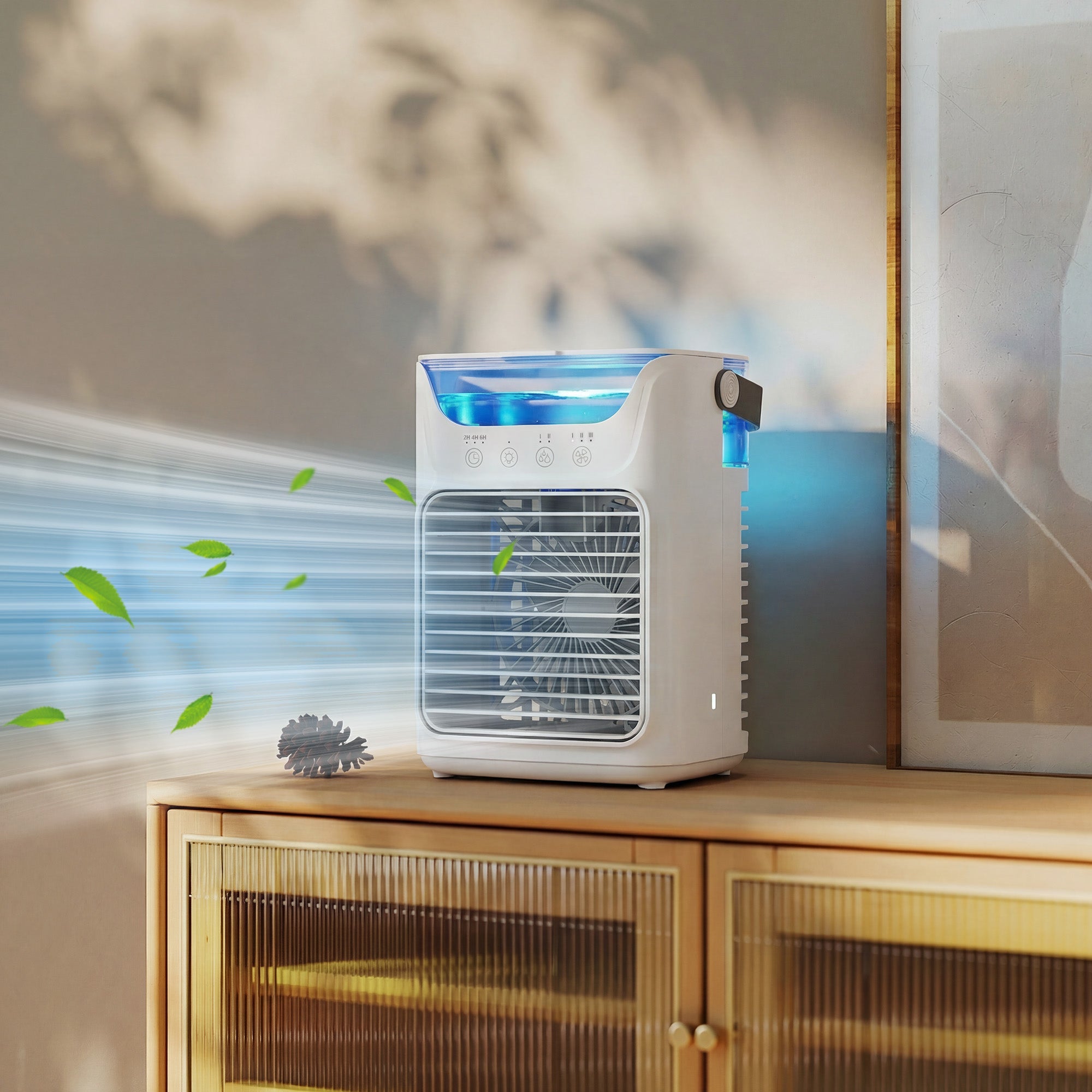 HOMCOM Air Cooler with Adjustable Head, Portable Air Conditioner with 3 Wind Speed, 2 Cool Mist, RGB Light, Grey