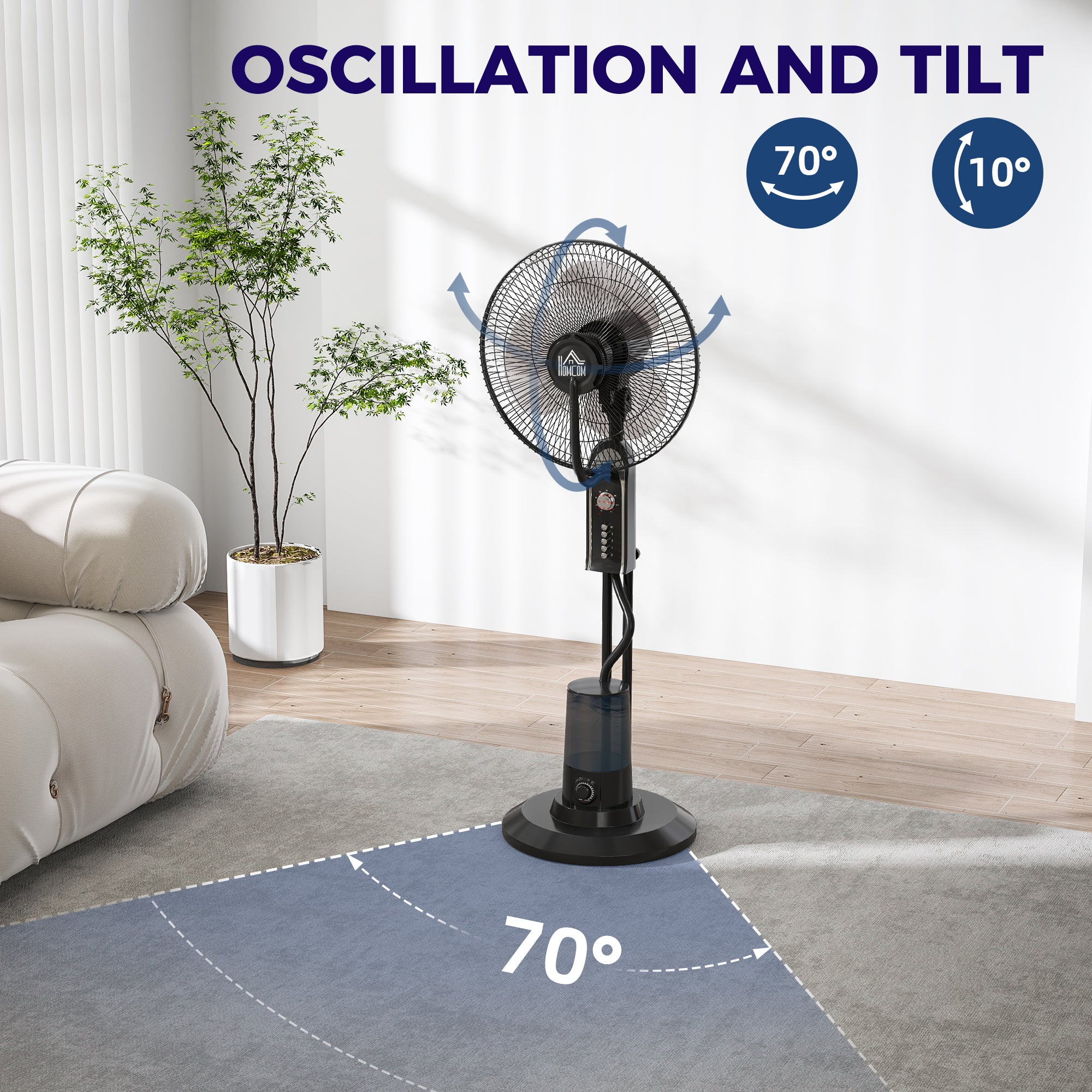 HOMCOM Pedestal Fan with Water Mist Spray, Spray Misting Fan with 70√Ç¬∞ Oscillation, Tilt Head, 4 Speeds, 3 Modes, Adjustable Mist, 3.2L Water Tank, for Home, 120 cm