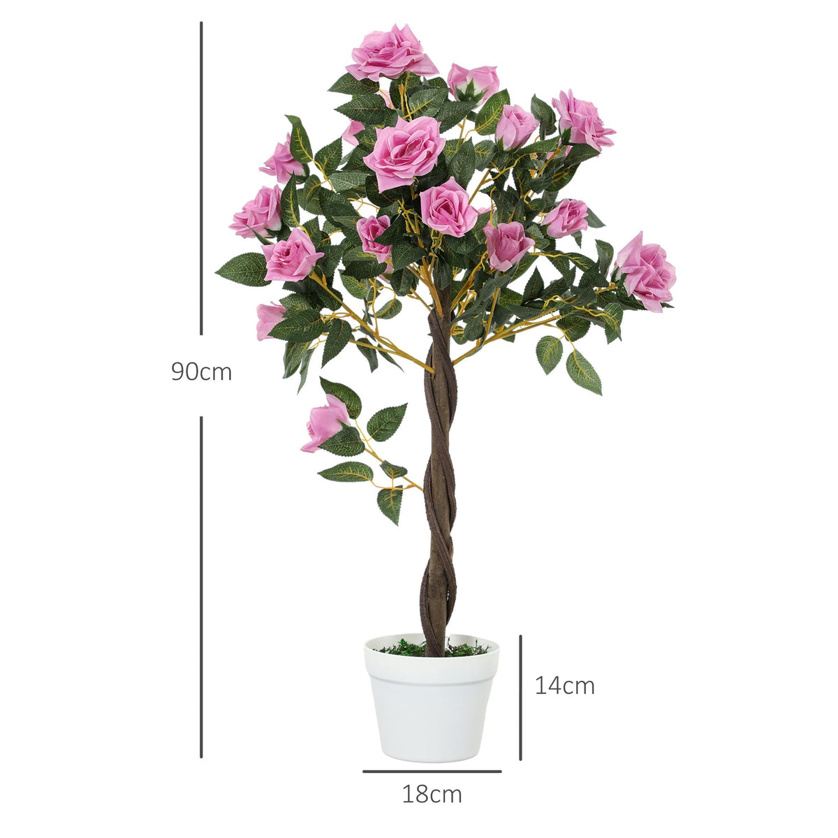 Outsunny Set of 2 Artificial Plants White Rose Floral in Pot, Fake Plants for Home Indoor Decor, 90cm, Purple