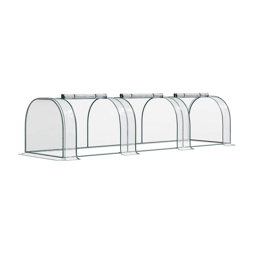 Outsunny Mini Greenhouse, Small Polytunnel Green House with Zipped Doors, Steel Frame for Garden Patio, 300 x 100 x 80cm