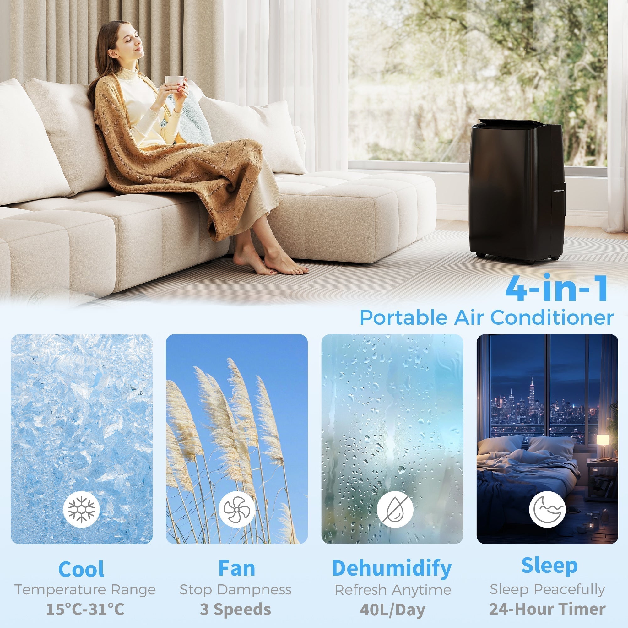 HOMCOM Portable Air Conditioner 14000 BTU, 4-in-1 Air Conditioning Unit, Dehumidifier, Cooling, Fan, Children Lock, 40m2