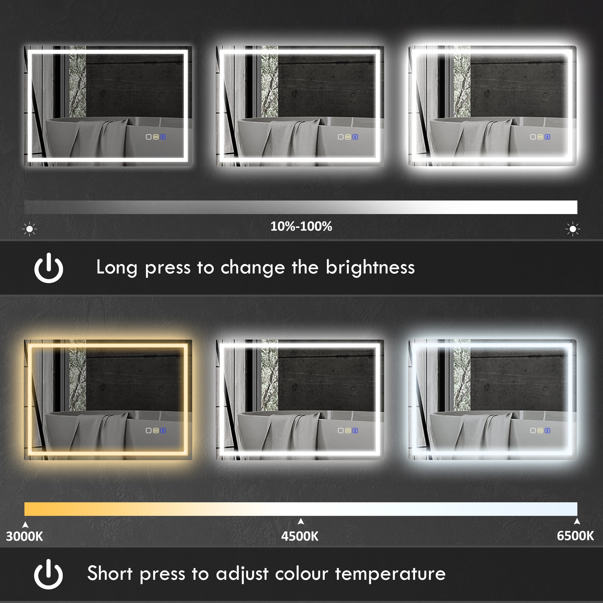 HOMCOM 60 x 80 cm Anti-Fog LED Bathroom Mirror, with Bluetooth - Silver Tone