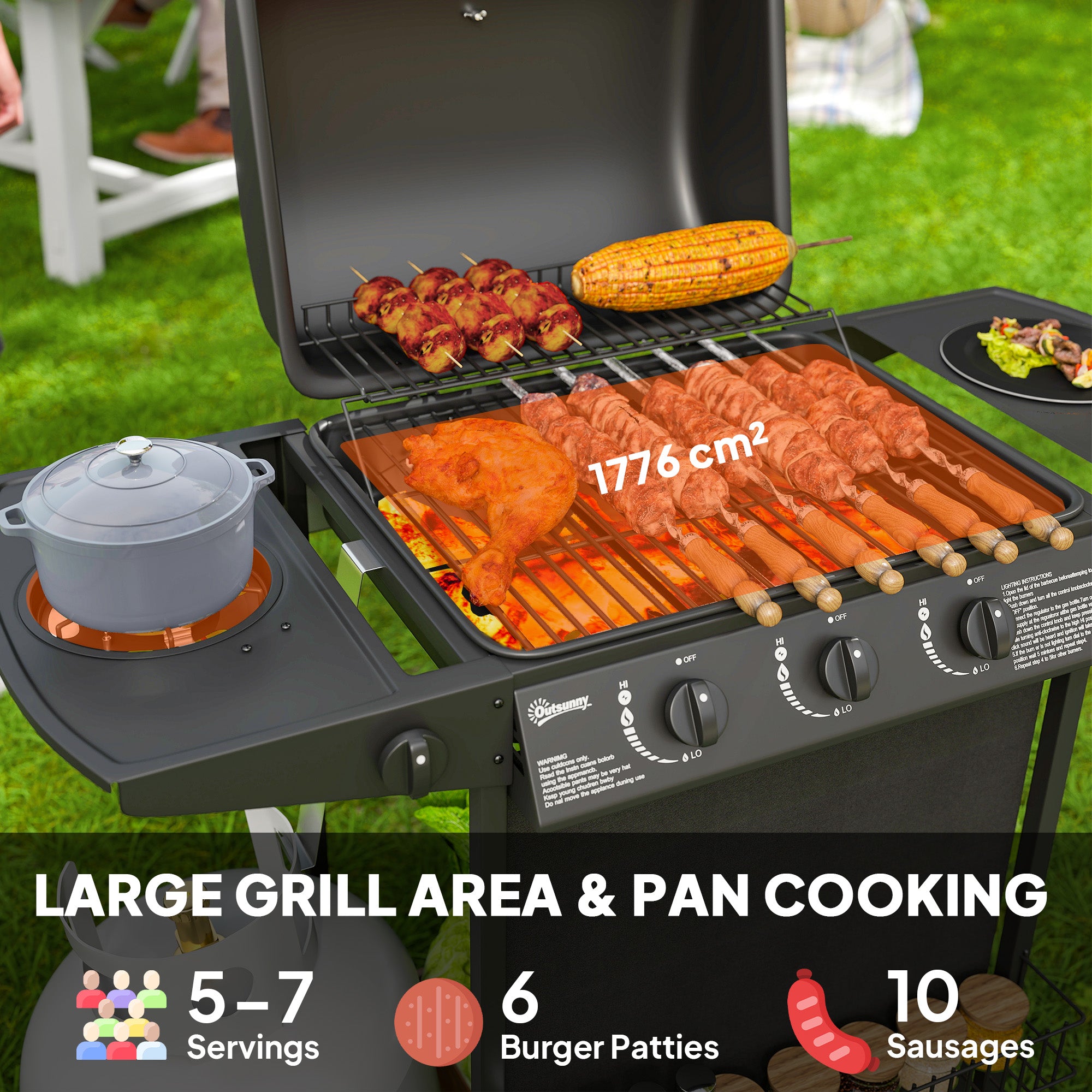 Outsunny Four Burner Gas Grill BBQ - Black