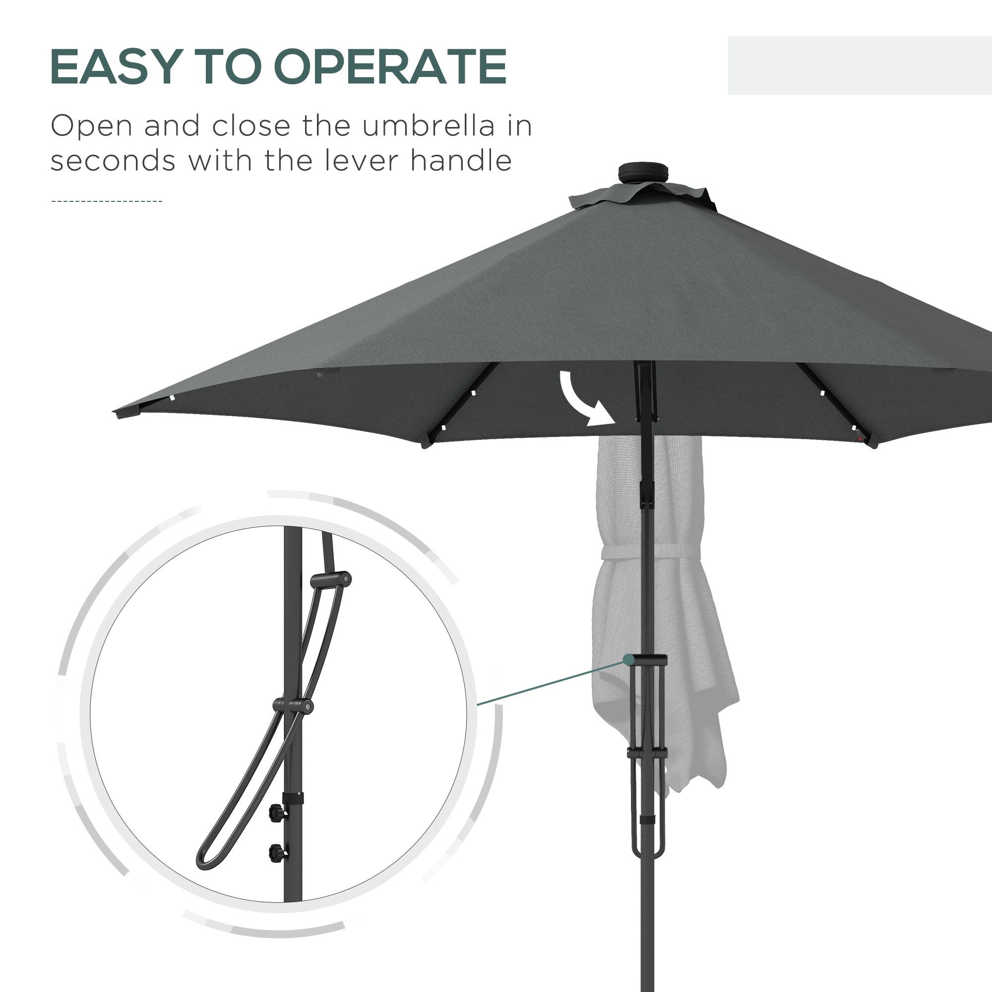 Outsunny 3(m) Solar LED Cantilever Parasol - Dark Grey
