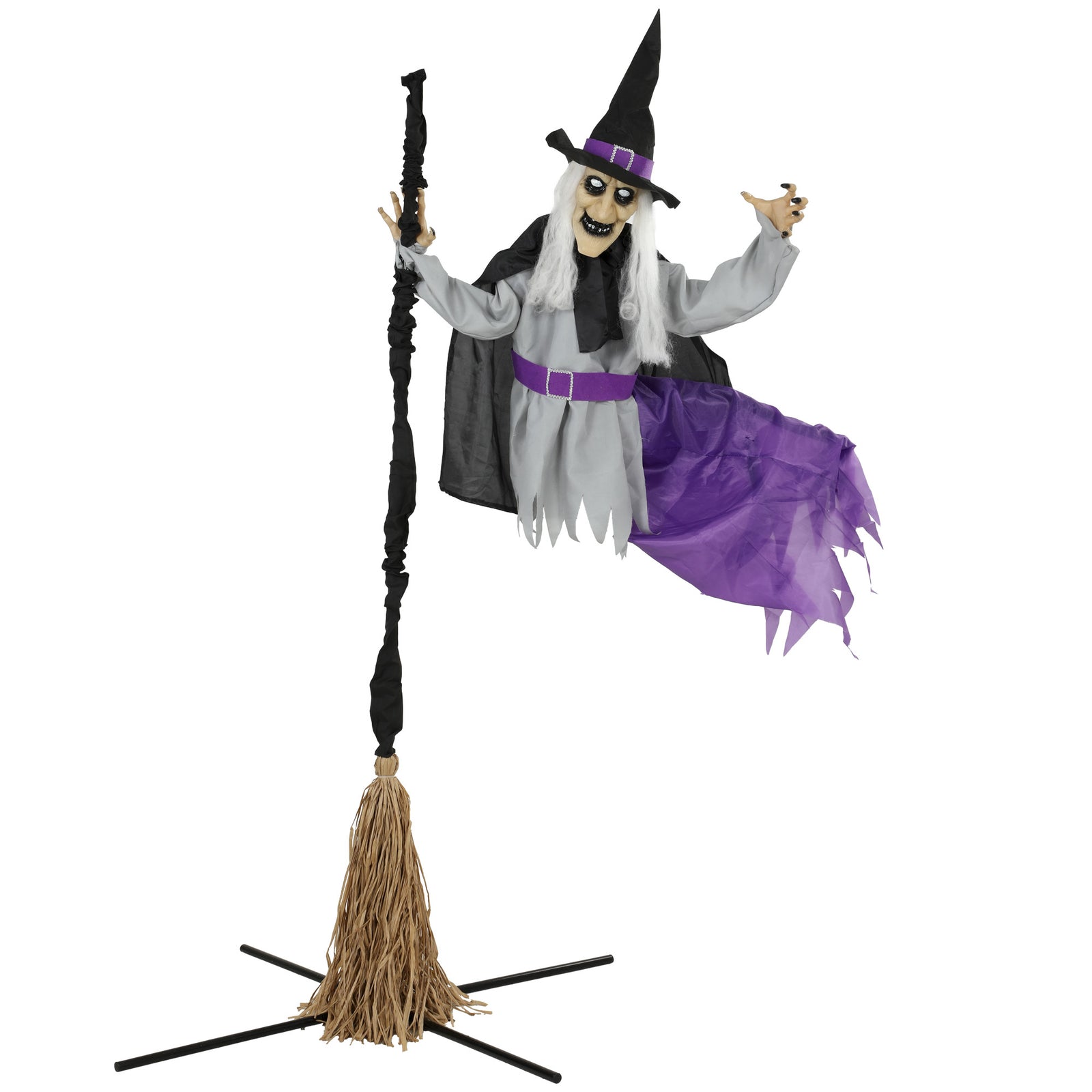 HOMCOM 200cm Life Size Animated Flying Witch Halloween Decorations Outdoor Indoor, Scary Halloween Animatronics Decor