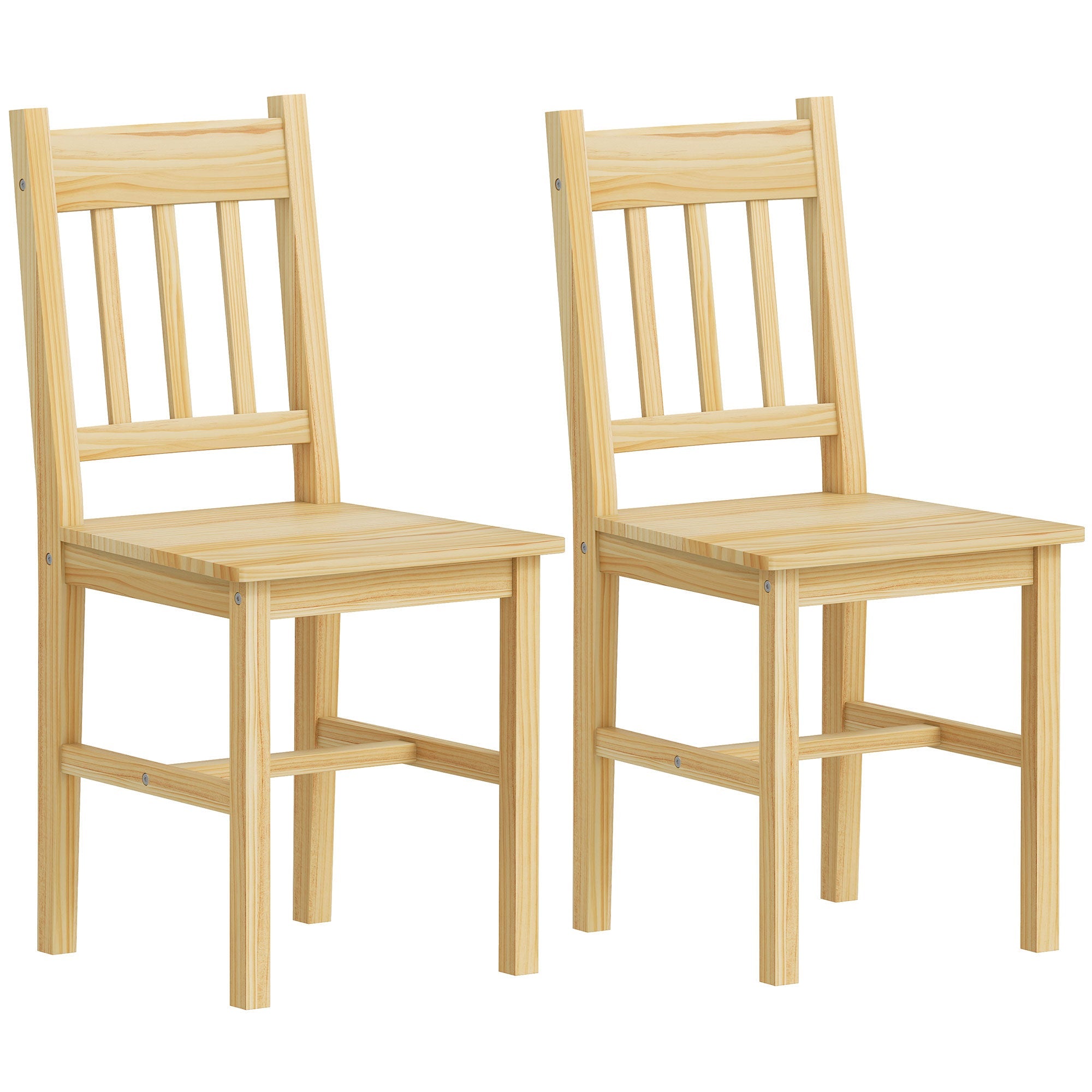 HOMCOM Dining Chairs Set of 2, Kitchen Chair with Slat Back, Pine Wood Structure for Living Room and Dining Room, Natural