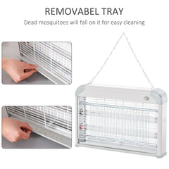 Outsunny Electric Fly Zapper, 20W Electric Fly Killer, Wall Hanging Bug Zapper Indoor & Outdoor Attracting Insect Mosquito Killer, Grey