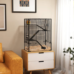 PawHut Four-Tier Hamster Cage with Deep Tempered Glass Bottom, Hut, Running Wheel, Food Dish, Water Bottle, 60 x 40 x 80cm