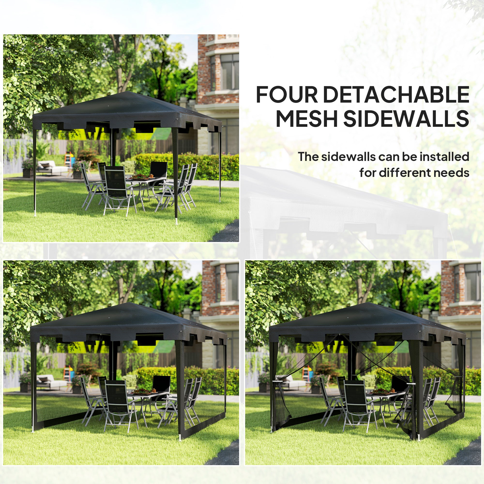 Outsunny 4 x 3 m Party Tent Wedding Gazebo Outdoor Waterproof PE Canopy Shade with Panel