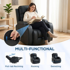 HOMCOM PU Leather Recliner Chair, Recliner Armchair with Extended Footrest, Cup Holders and Side Pockets, Black