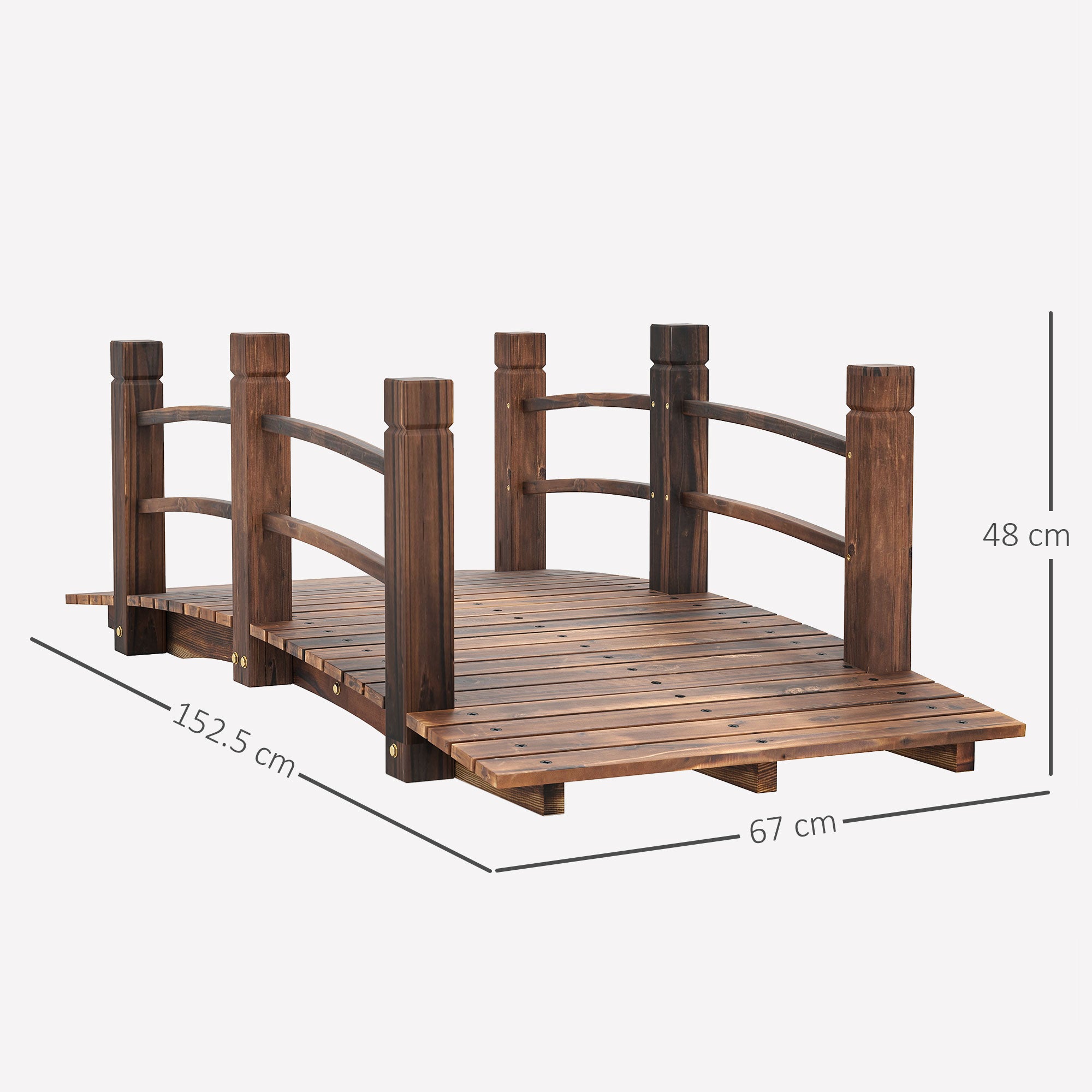 Outsunny 1.5M Wooden Garden Bridge Lawn D√É¬©cor Stained Finish Arc Outdoor Pond Walkway w/ Railings Water Yard Decoration