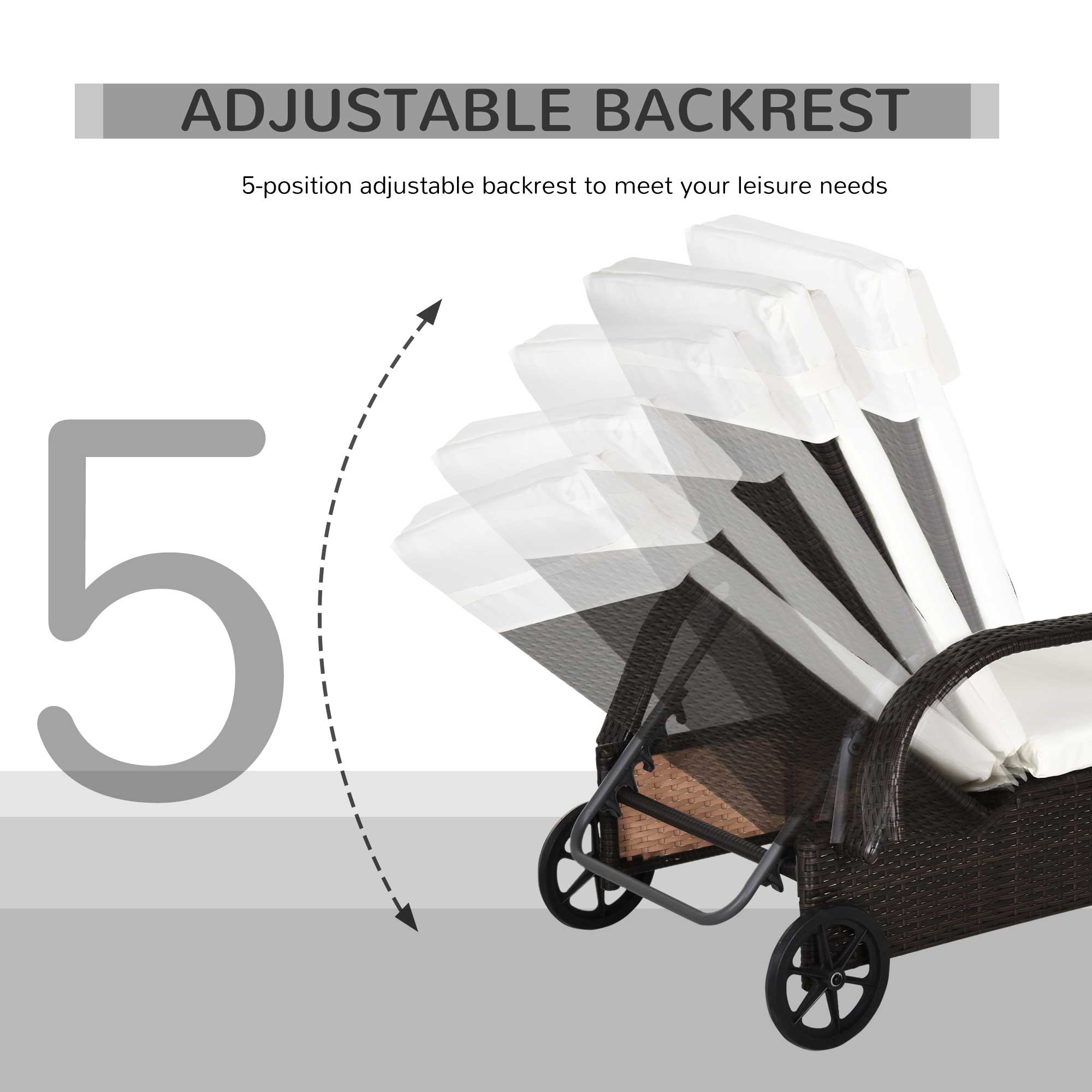 Outsunny 2PC Rattan Sun Lounger Recliner Bed Reclining Chair Patio Garden Outdoor Wicker Weave Adjustable Headrest with Fire Retardant Cushion √¢‚Ç¨‚Äú Brown