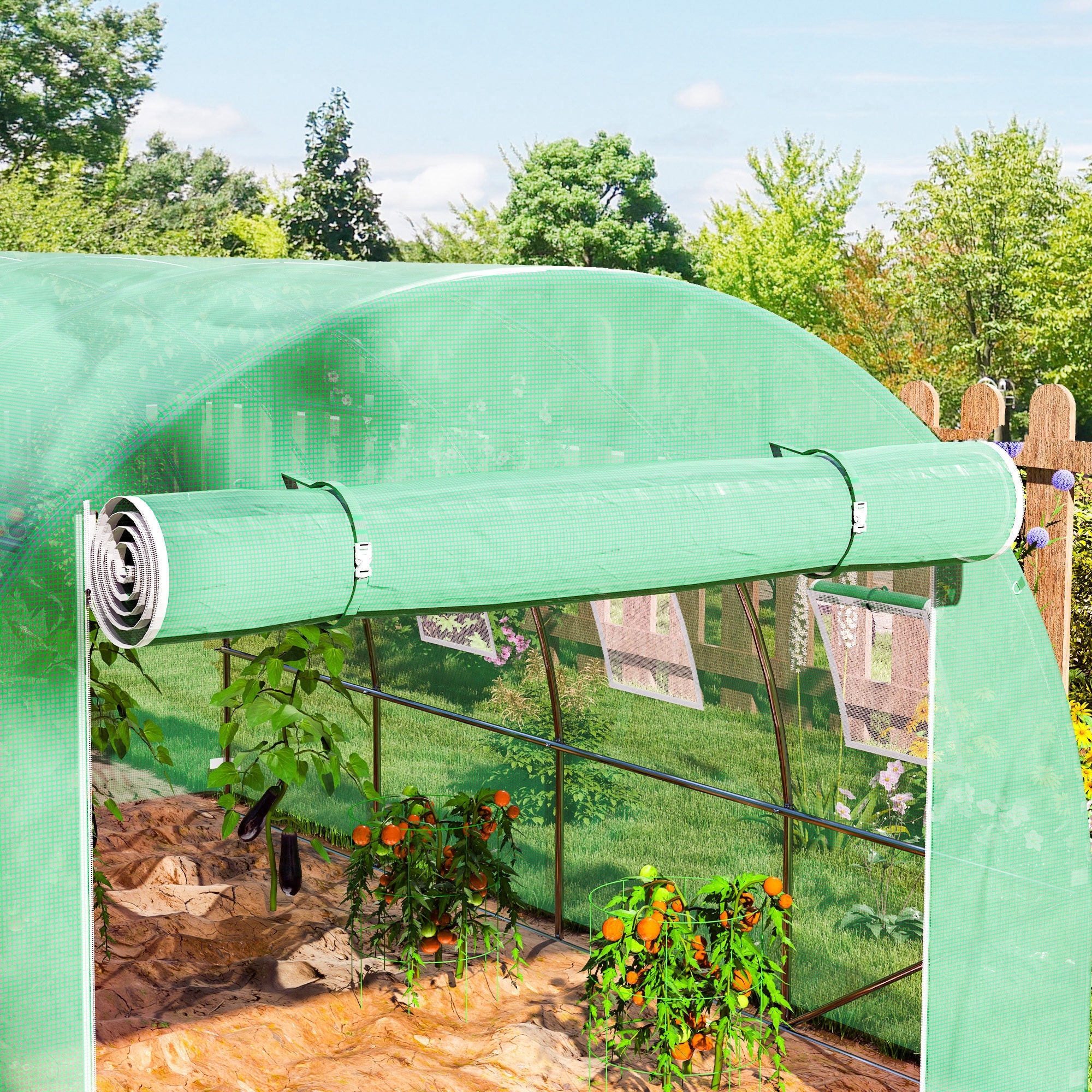 Outsunny 4 x 3 x 2m Greenhouse Replacement Cover ONLY Winter Garden Plant PE Cover for Tunnel Walk-in Greenhouse with Roll-up Windows Door Outdoor, Green