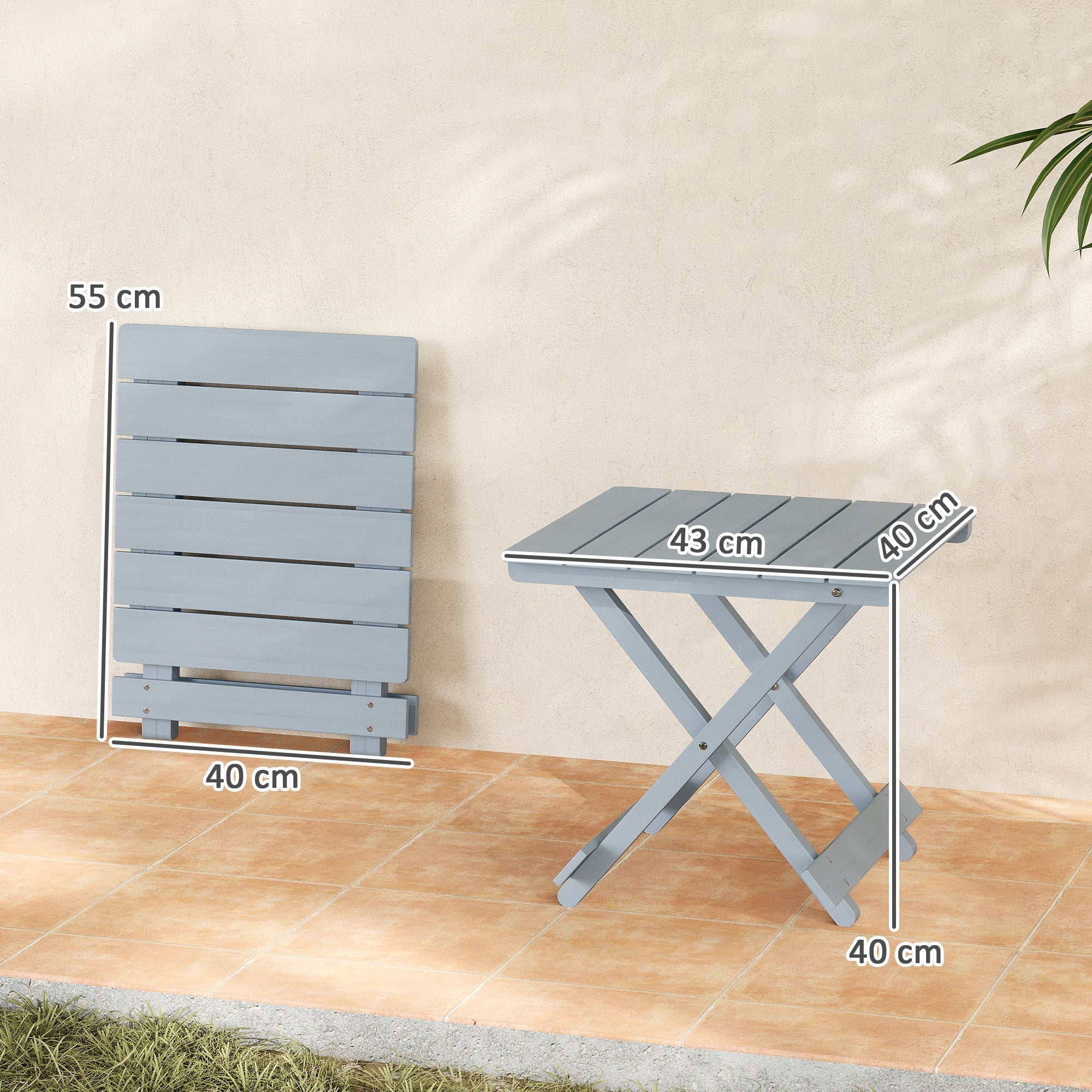 Outsunny Fir Wood Folding Coffee Table, Lightweight Small Garden Table with Slatted Top, Portable Folding Side Table for Balcony