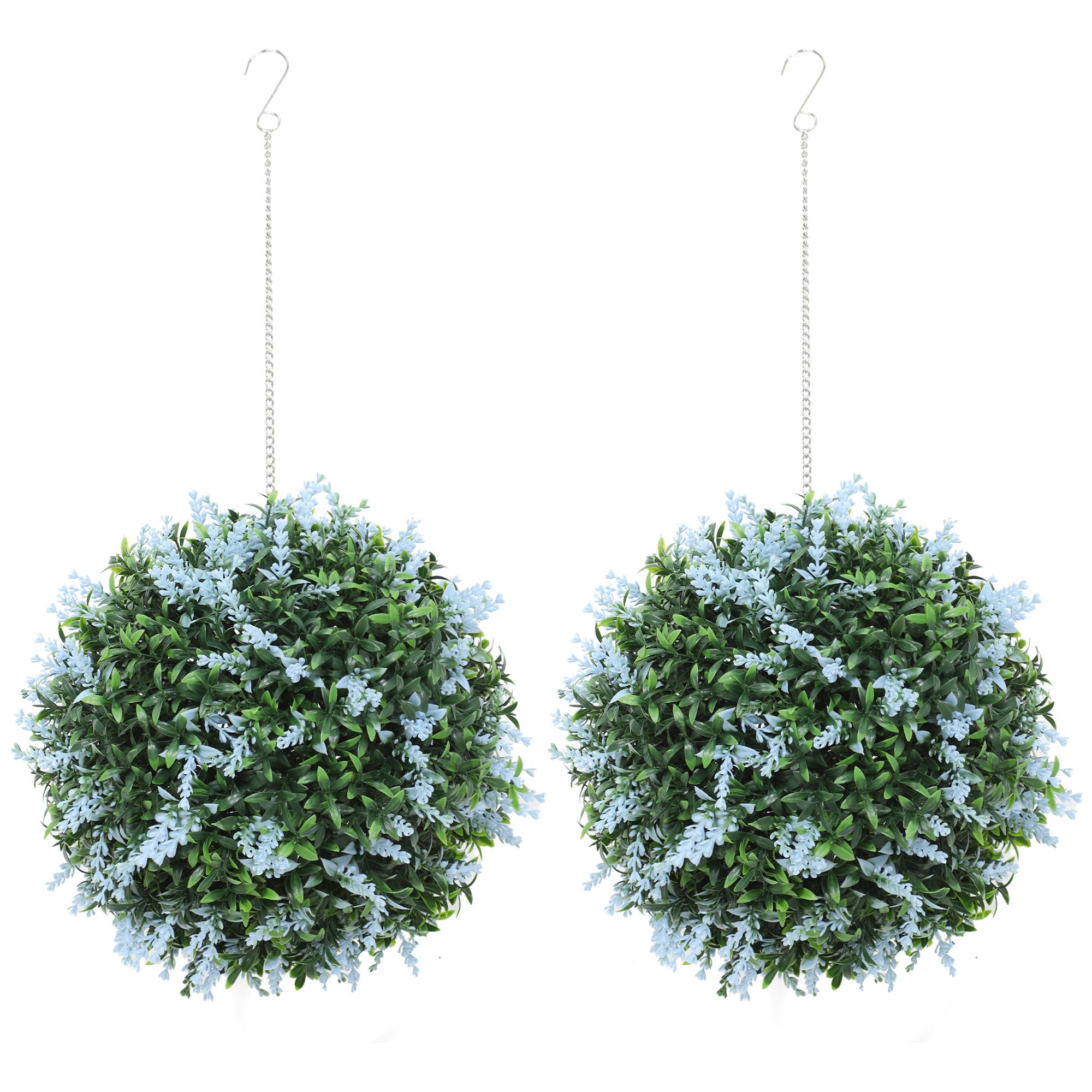HOMCOM Set of 2 Artificial Plant Topiary Balls, UV-protected Fake Decorative Plants, Blue