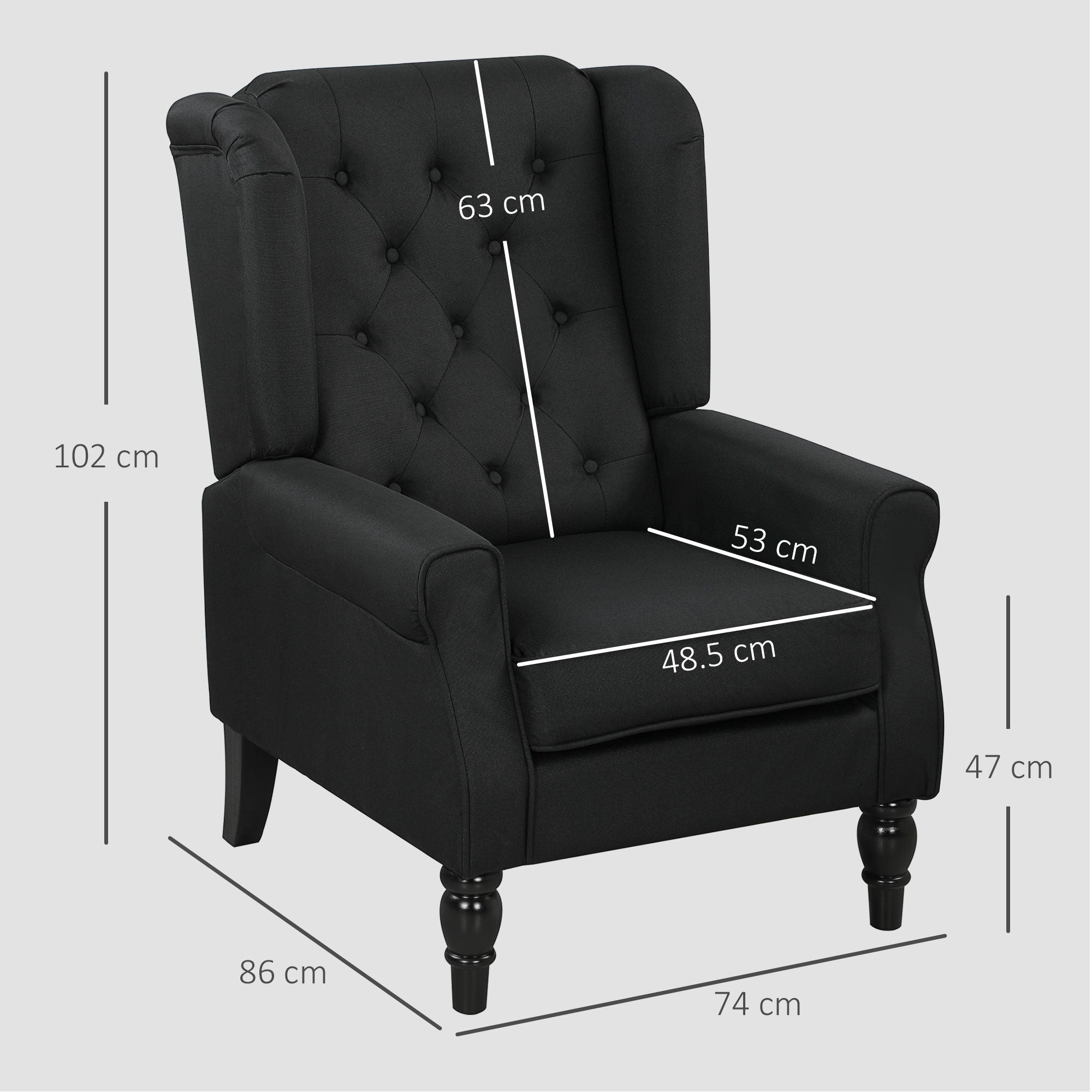 HOMCOM Retro Accent Chair, Linen Wingback Armchair with Wood Frame Button Tufted Design for Living Room Bedroom, Black
