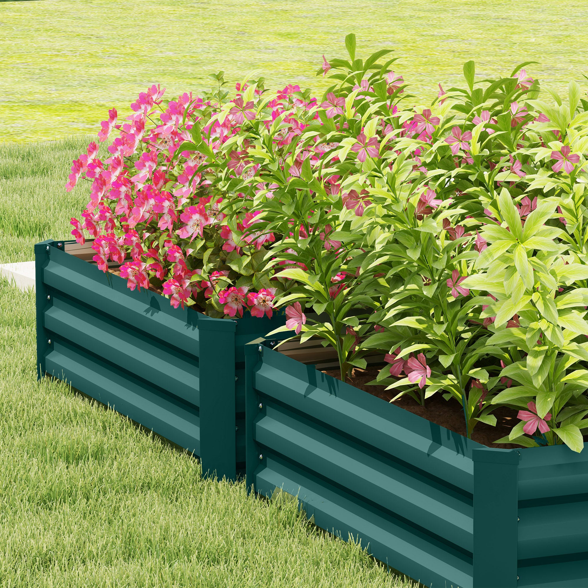 Outsunny Set of Two 100 x 60cm Steel Planter Boxes -Green