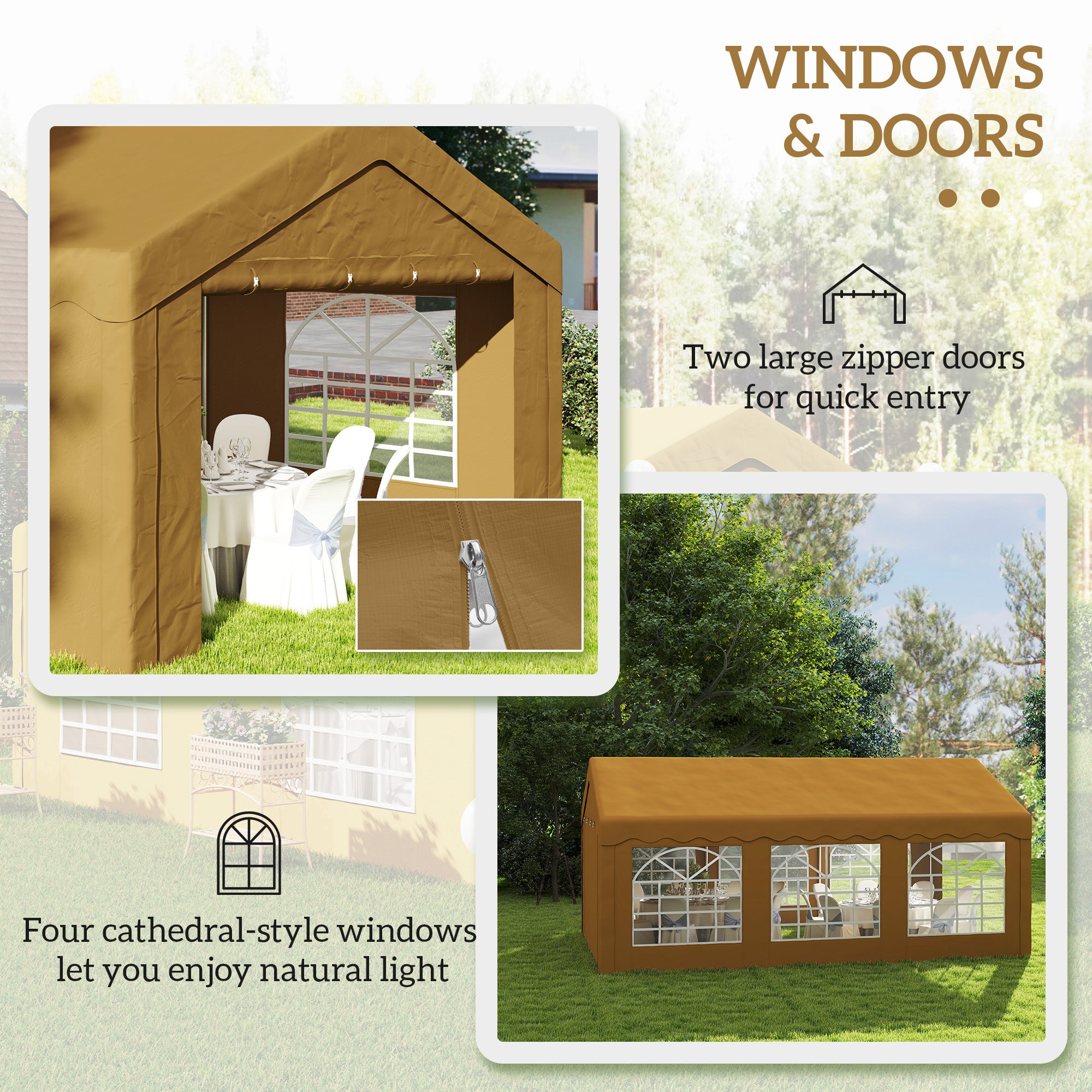 Outsunny 6m x 4m Marquee Party Tent Wedding Canopy, Pop Up Gazebo with Sidewalls, Doors, Windows, Galvanised Garden Gazebo for Parties Events, Yellow