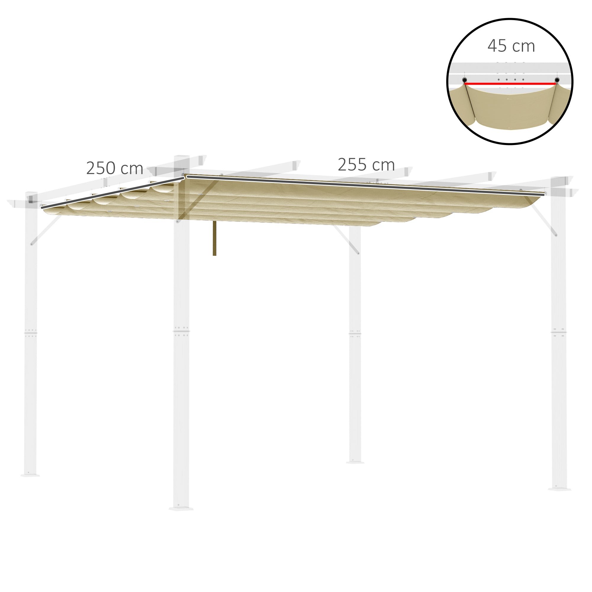 Outsunny Retractable Pergola Cover, 2.55 x 2.5 m Replacement Canopy Fabric for 3 x 3 m Frame, Roof Top Only, Beige