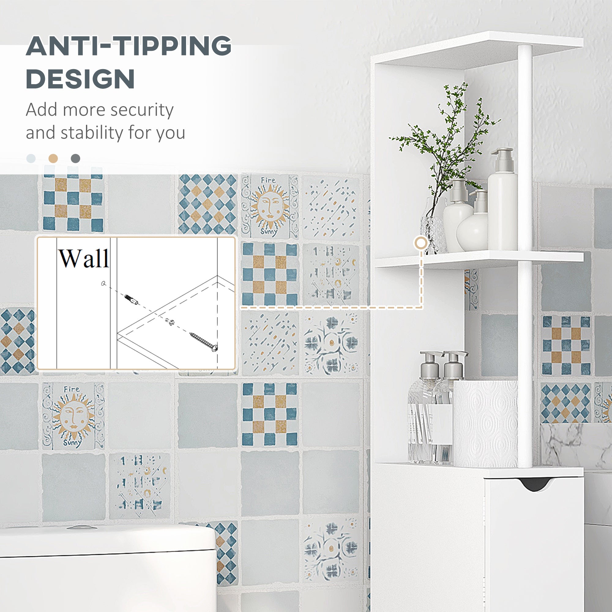 HOMCOM Slim Bathroom Storage Cabinet with Drawers, Tall Bathroom Cupboard with 2-Tier Shelf, White