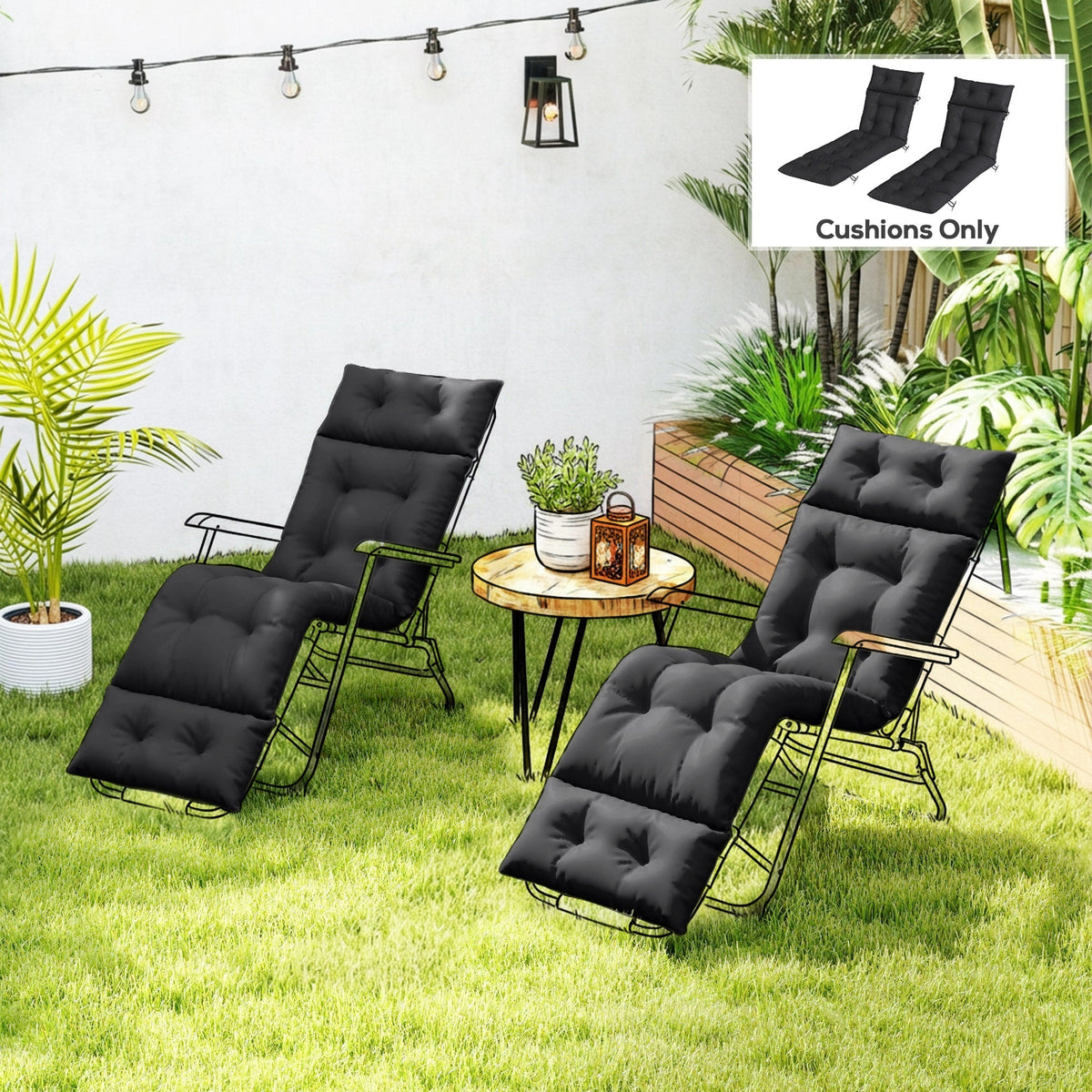 Outsunny Set of Two 190 x 56cm Sun Lounger Cushions - Black
