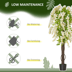 HOMCOM Artificial Plant White Wisteria Tree Faux Decorative Plant in Nursery Pot for Indoor Decor, 160cm