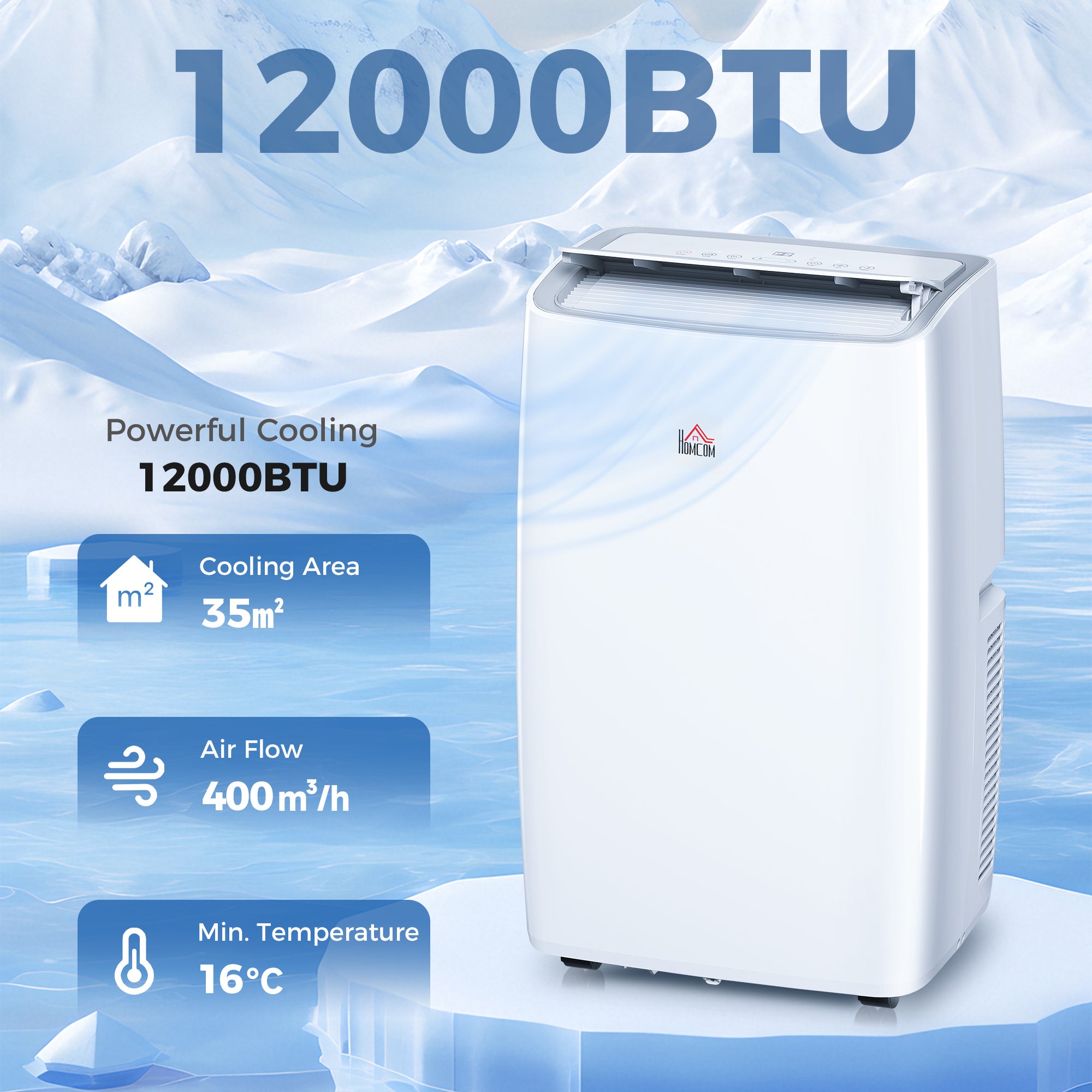 HOMCOM Portable Air Conditioner 12000 BTU, 4-in-1 Air Conditioning Unit, Dehumidifier, Cooling, Fan, Sleep Mode with 3 Speeds, Remote Control, LED Display, 24H Timer, Window Kit, Children Lock, 35m√Ç¬≤
