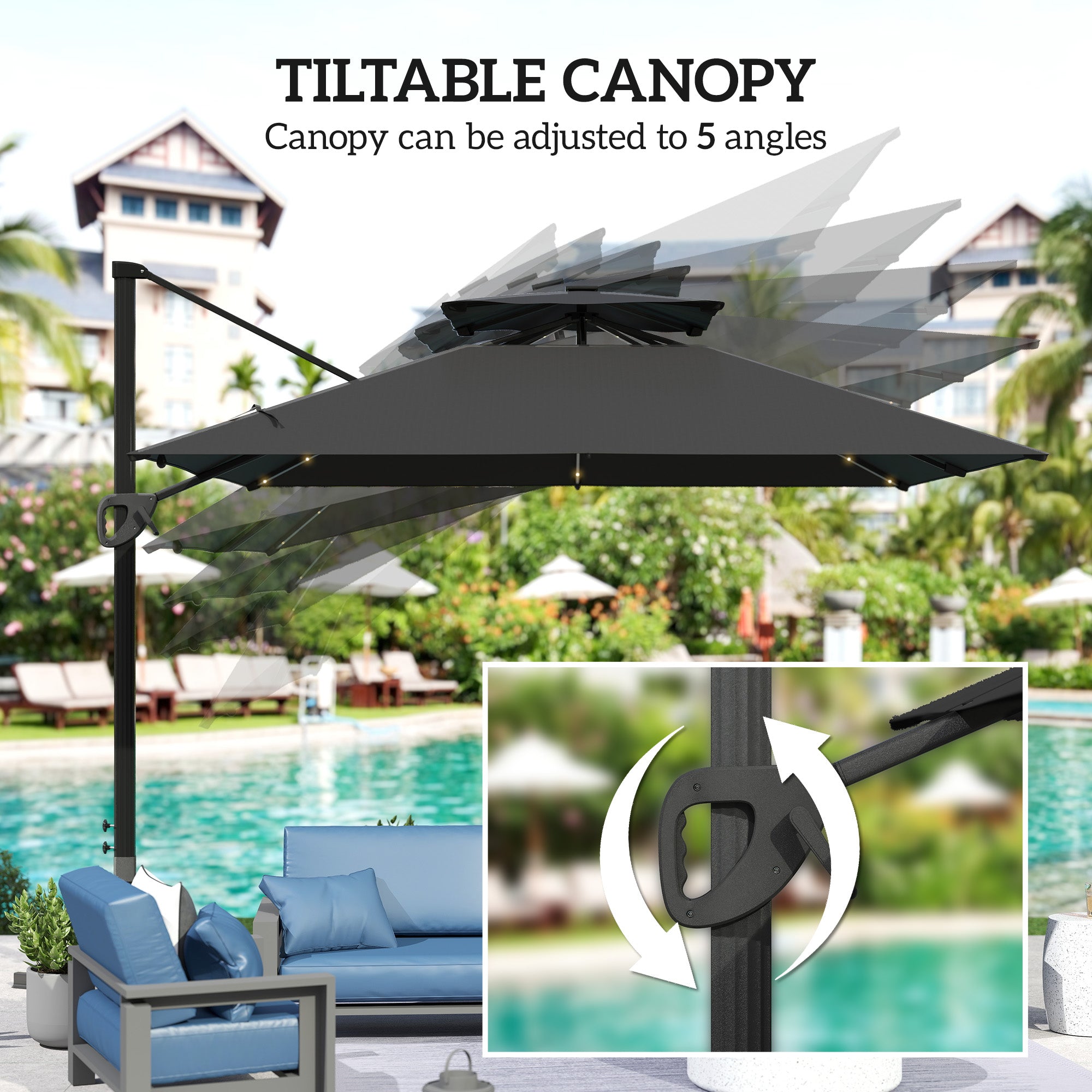 Outsunny Multi-Angle LED Light Parasol Umbrella - Black