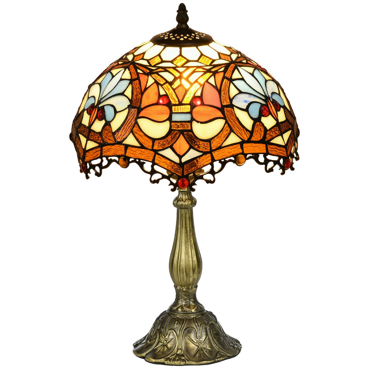 HOMCOM Stained Glass Table Lamp, Handcrafted Artisan Collectible, Suitable for Living Room and Bedside, Multi-Coloured, 25 x 45H cm, Zinc Alloy.