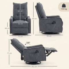 HOMCOM Recliner Armchair, Chenille Recliner Chair with Massage and Heat, 360 degrees Swivel Rocking Manual Recliner, Dark Grey