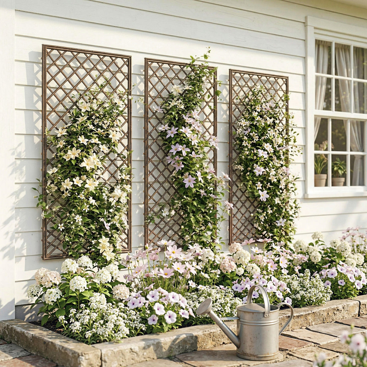 Outsunny Garden Trellis, Decorative Trellis Panels for Climbing Outdoor Plants, Natural Wood Finish