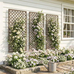 Outsunny Garden Trellis, Decorative Trellis Panels for Climbing Outdoor Plants, Natural Wood Finish
