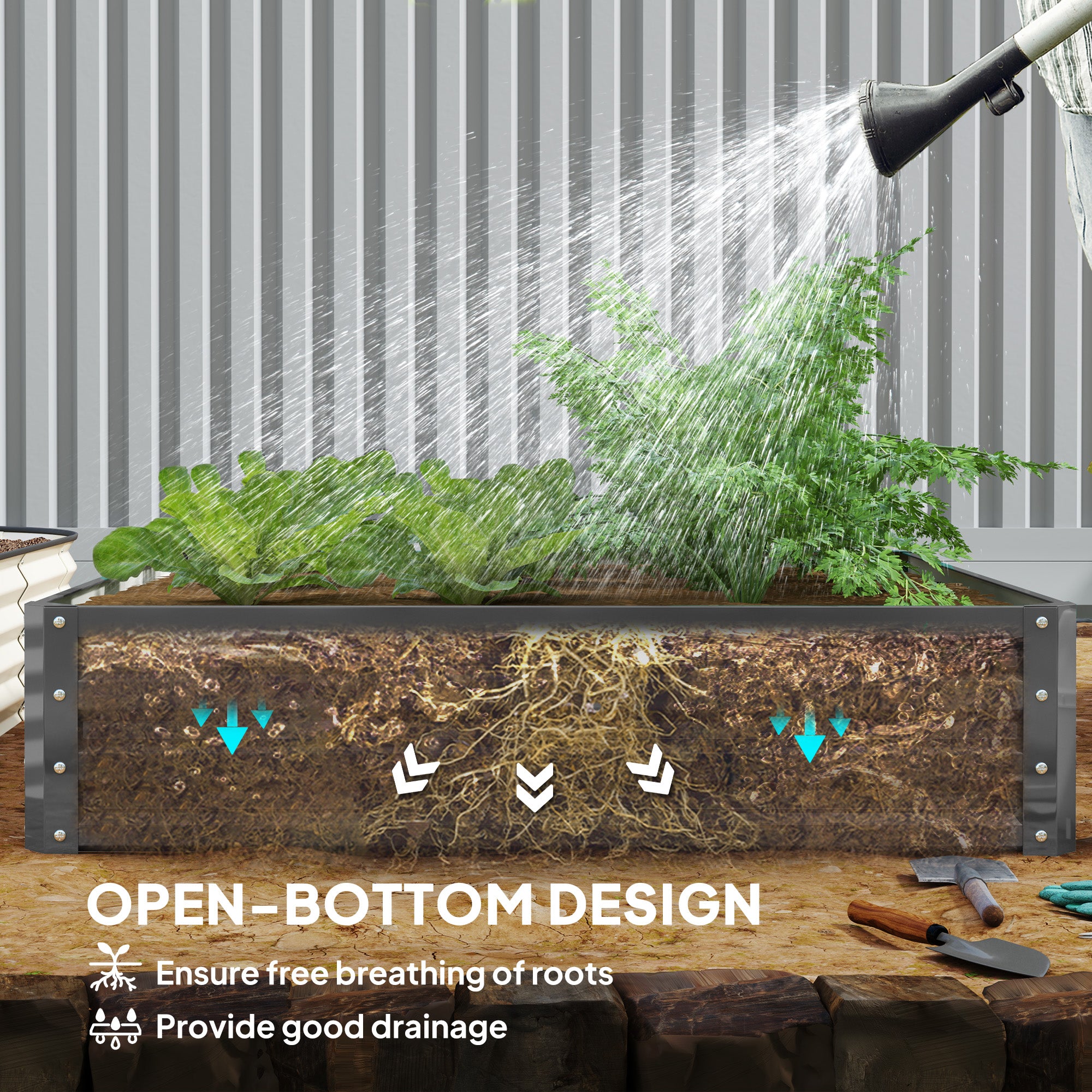 Outsunny 432L Square Raised Garden Bed Box Steel Frame for Vegetables, Flowers and Herbs, 120 x 120 x 30cm, Light Grey