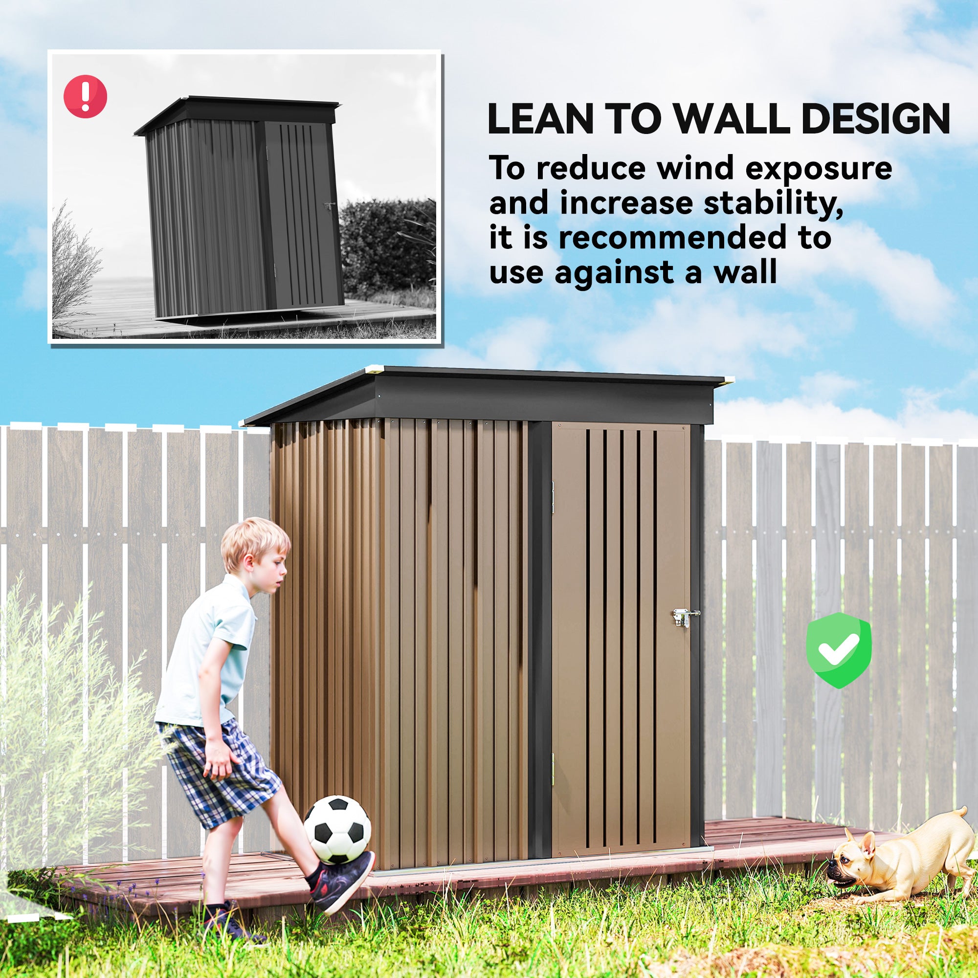 Outsunny 5 x 3ft Corrugated Steel Storage Shed, with Lock - Brown