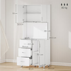 HOMCOM Free standing Kitchen Cupboard, Storage Cabinet with Doors and Sheleves, 3 drawers and Open Space, Adjustable Height Storage Unit, White