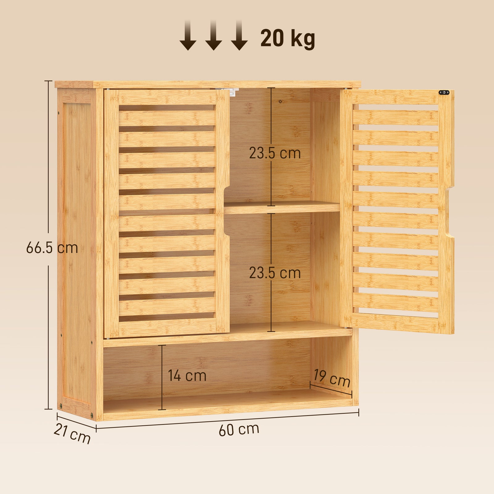 HOMCOM Bathroom Wall Cabinet, Wall Mounted Bathroom Cabinet with 2 Louvered Doors, Open Shelf and Adjustable Shelf Storage