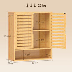 HOMCOM Bathroom Wall Cabinet, Wall Mounted Bathroom Cabinet with 2 Louvered Doors, Open Shelf and Adjustable Shelf Storage