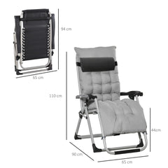 Outsunny 2pc Reclining Zero Gravity Sun Loungers ,Folding Chaise Lounge Chair with Cushions, Light Grey