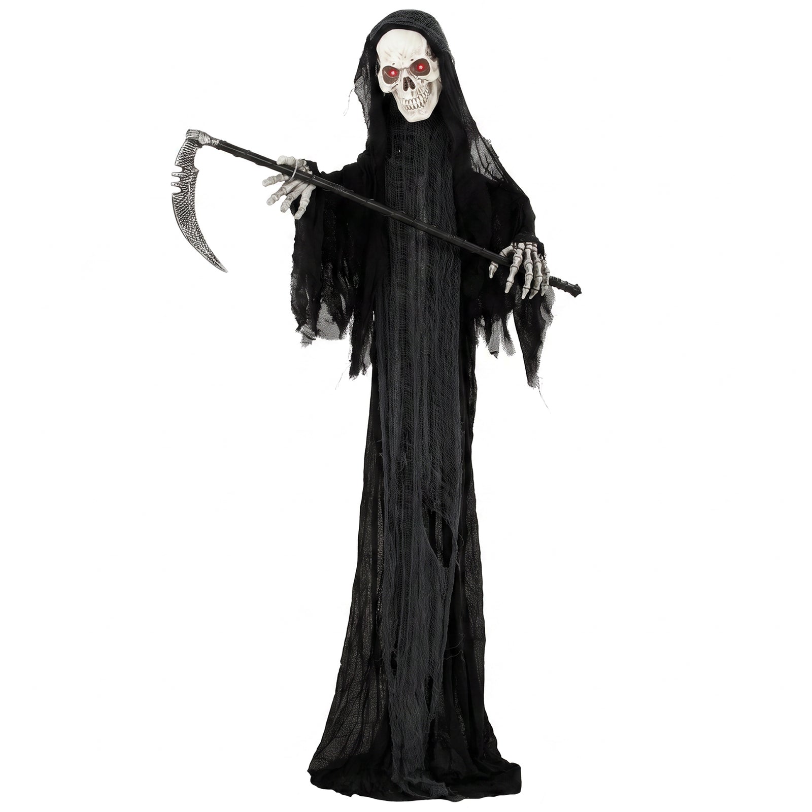 HOMCOM 183cm Life Size Animated Grim Reaper Halloween Decoration, Scary Halloween Animatronics Decor with Sound Touch Activated
