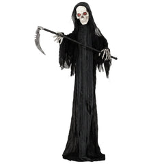 HOMCOM 183cm Life Size Animated Grim Reaper Halloween Decoration, Scary Halloween Animatronics Decor with Sound Touch Activated