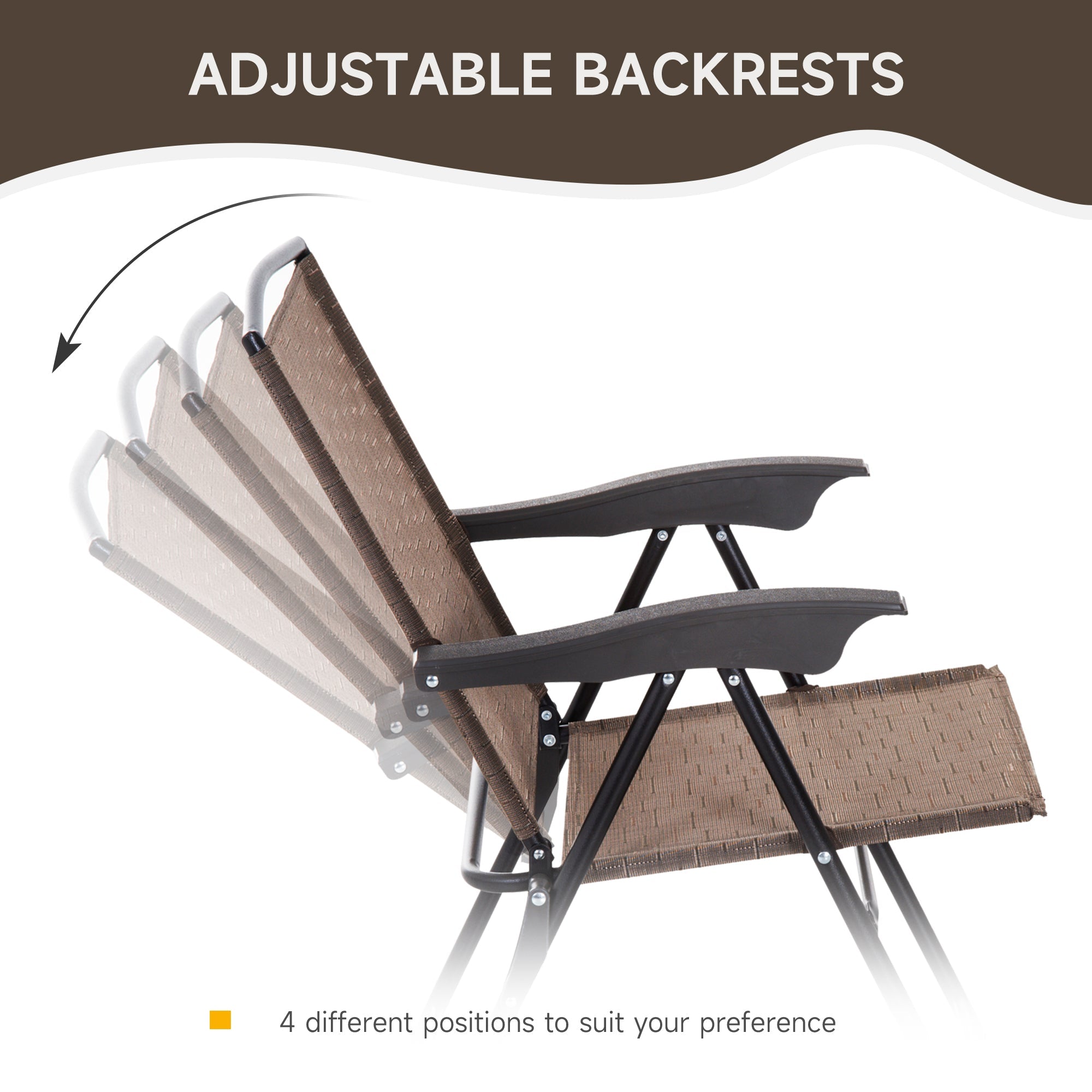 Outsunny 3 Piece Outdoor Bistro Set, Patio Conversation Furniture Set with 2 Folding Backrest Adjustable Armchairs and Glass Top Coffee Table, Brown