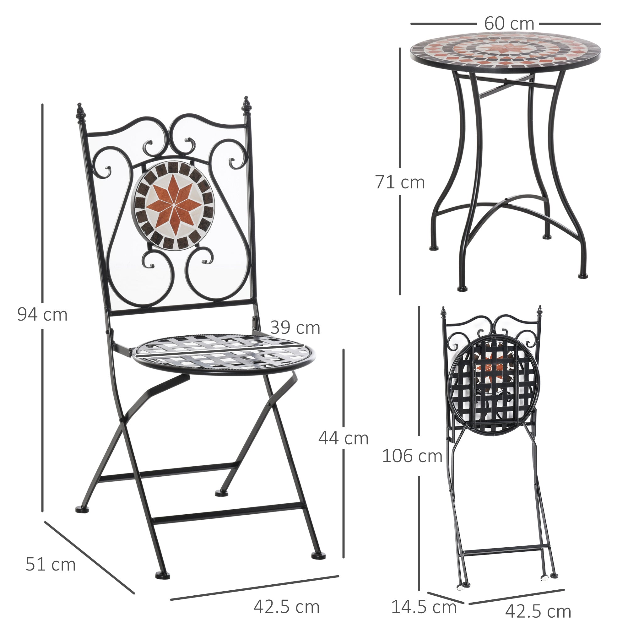 Outsunny Three-Piece Mosaic Bistro Table Set - Multicoloured